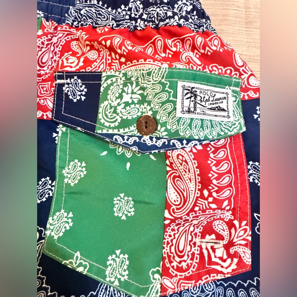 Polo Ralph Lauren Bandana Patchwork Print Multicolor Swimsuit Swim Shorts - Picture 4 of 13